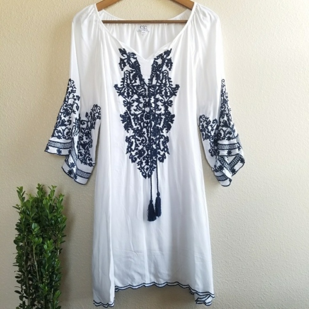 Chic Connection • white embroidered tassel dress
